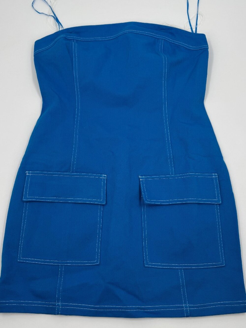Cloud Ten Strapless Mini Dress Womens Medium Blue Contrast Stitch Utility Pocket